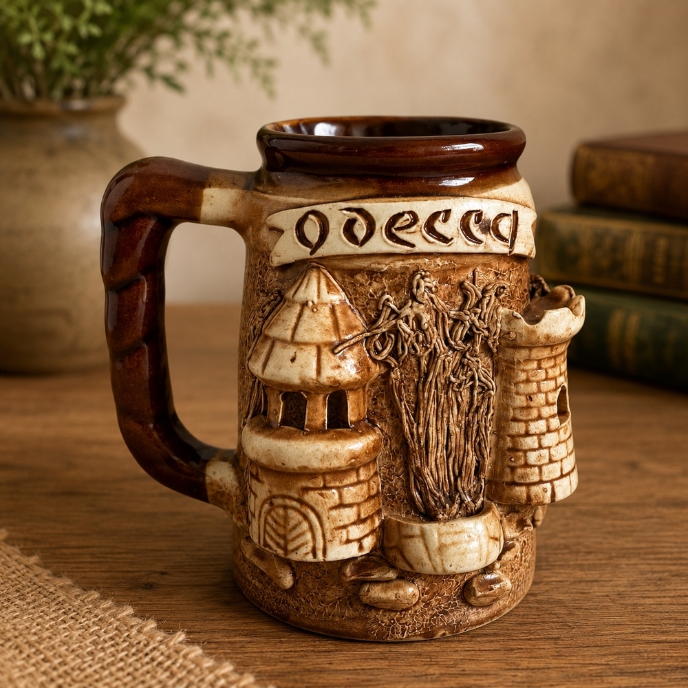 Odessa Ukraine Ceramic Beer Stein Mug Handmade Castle Relief Vintage Pottery New